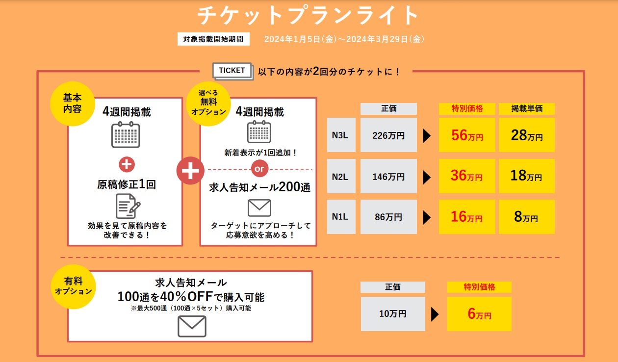 リクナビnext　料金表　チケット500　①