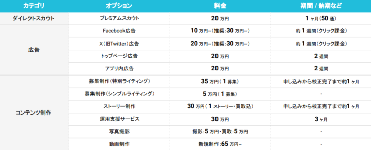 wantedly（ウォンテッドリー）オプション料金